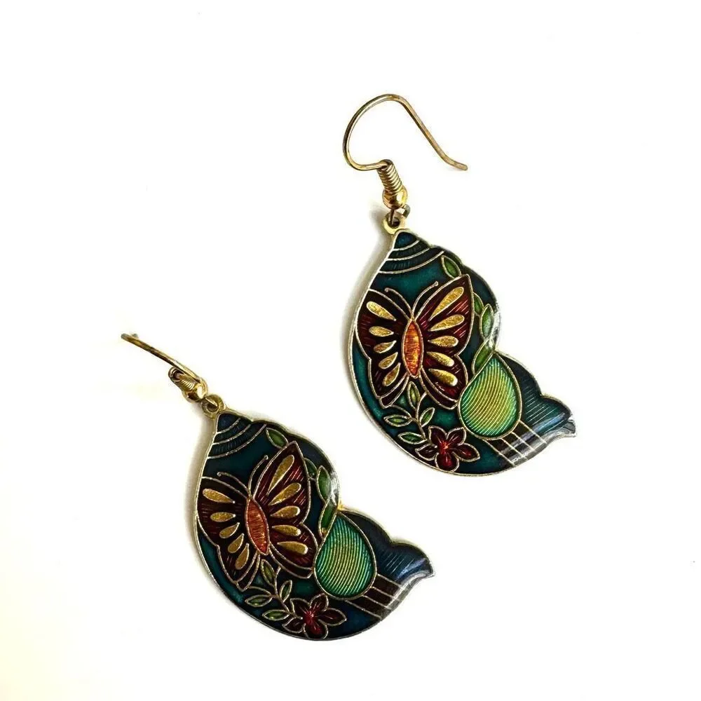 cloisonné butterfly  drop earrings